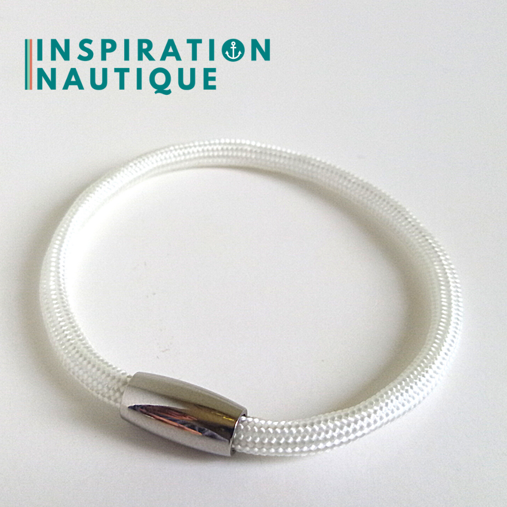 Bracelet simple avec aimant en paracorde 550 et acier inoxydable, Blanc, Small