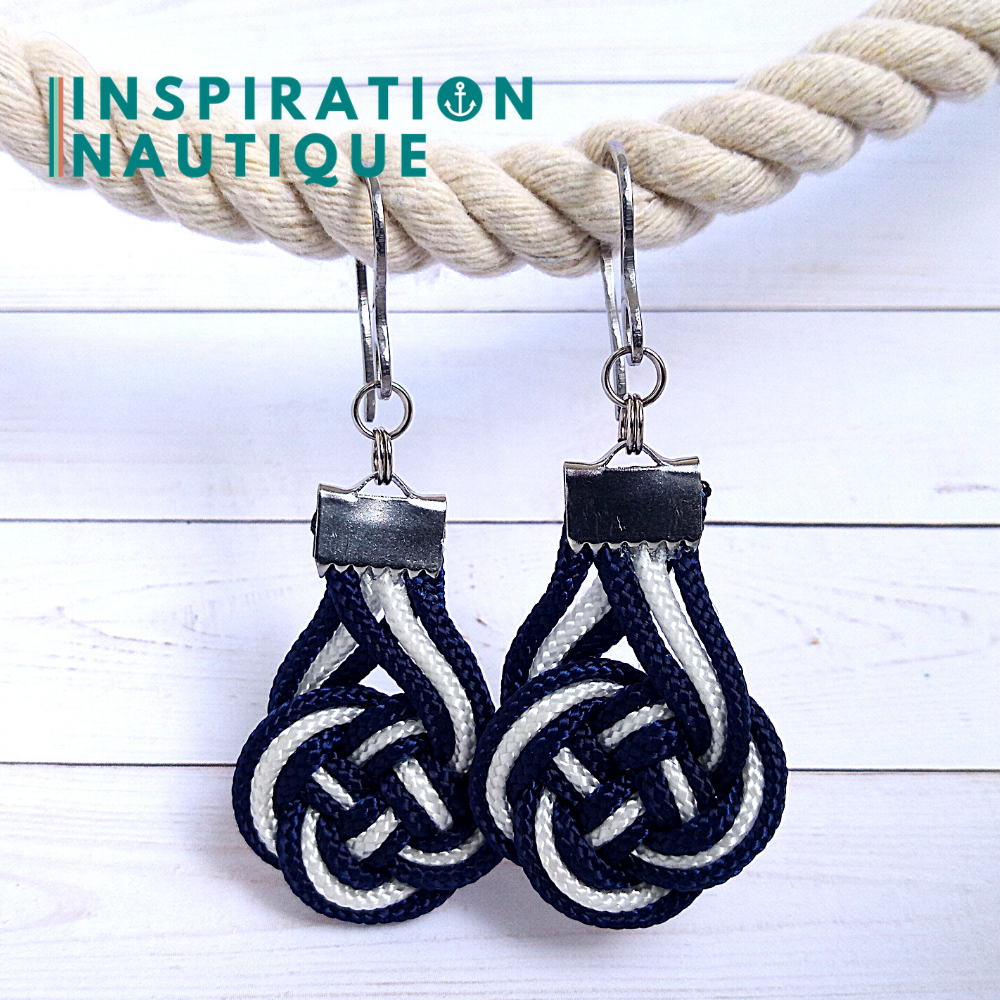 Boucles d'oreilles Double Coin Knot, Marines et blanches