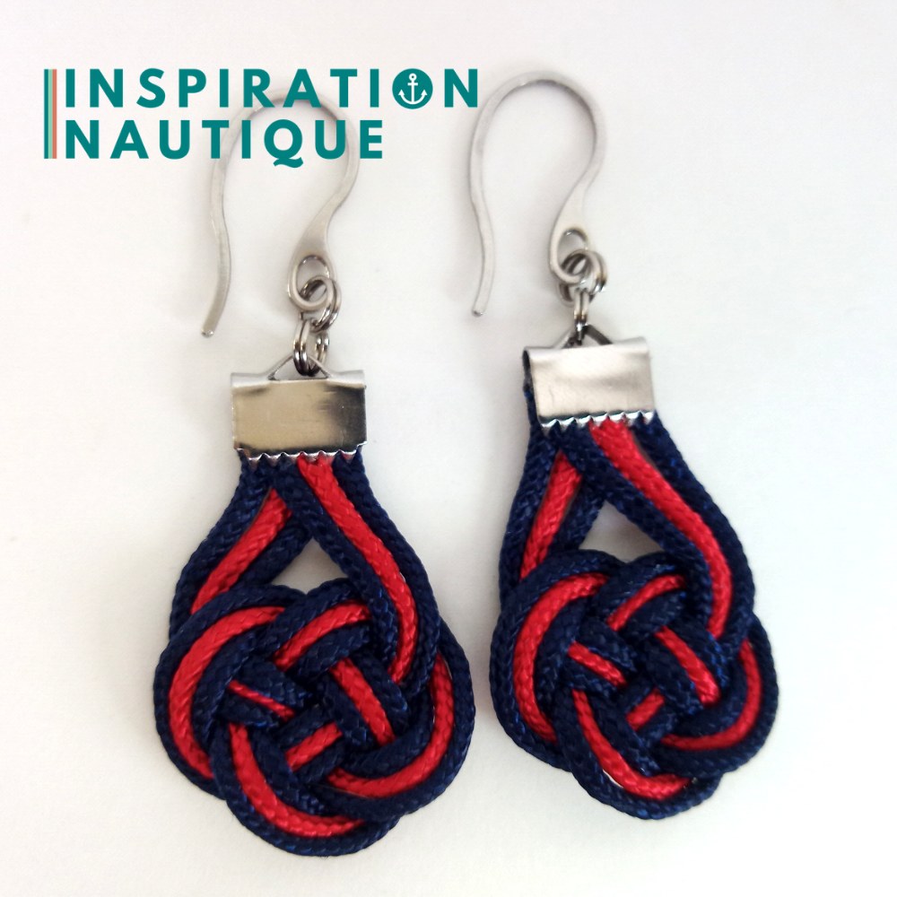 Boucles d'oreilles Double Coin Knot, Marines et rouges