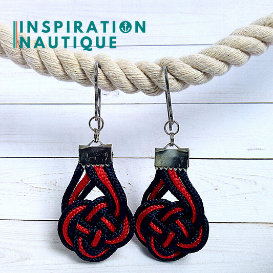 Boucles d'oreilles Double Coin Knot, Marines et rouges