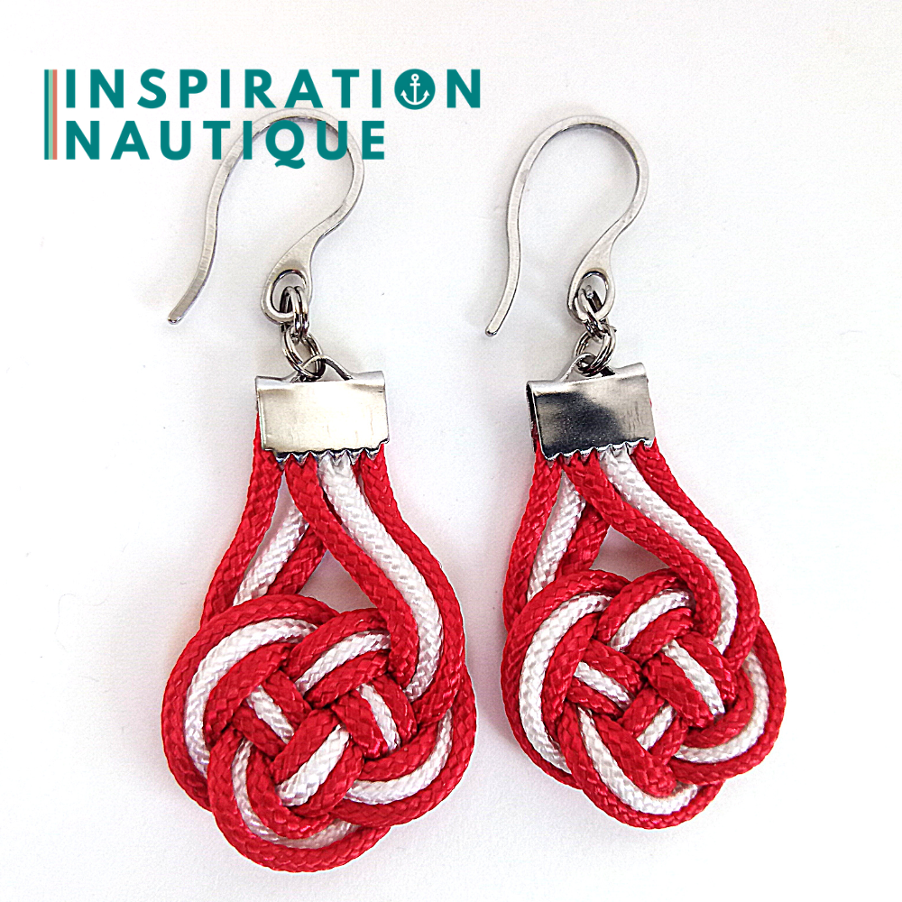 Boucles d'oreilles Double Coin Knot, Rouges et blanches