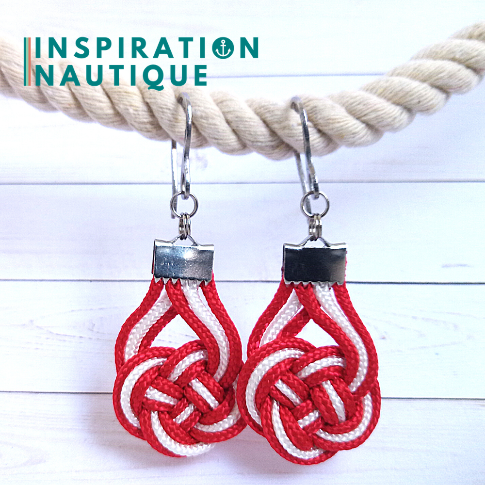 Boucles d'oreilles Double Coin Knot, Rouges et blanches