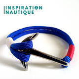 Bracelet avec ancre pour homme ou femme, en paracorde 550 et acier inoxydable, Bleu, blanc, rouge