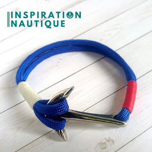 Bracelet avec ancre pour homme ou femme, en paracorde 550 et acier inoxydable, Bleu, blanc, rouge