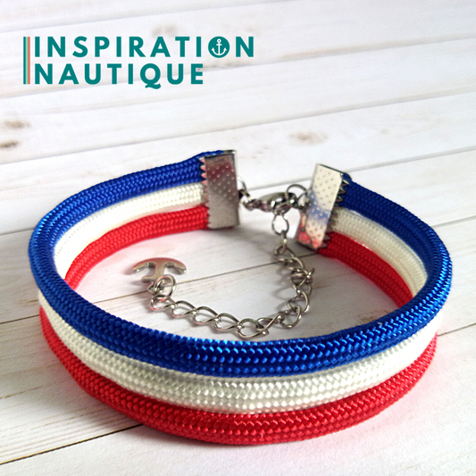 Bracelet triple rayures en paracorde 550 et acier inoxydable, Bleu, blanc, rouge