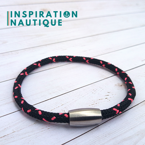 Bracelet unisexe simple en cordage de bateau et acier inoxydable, Noir avec traceur rose
