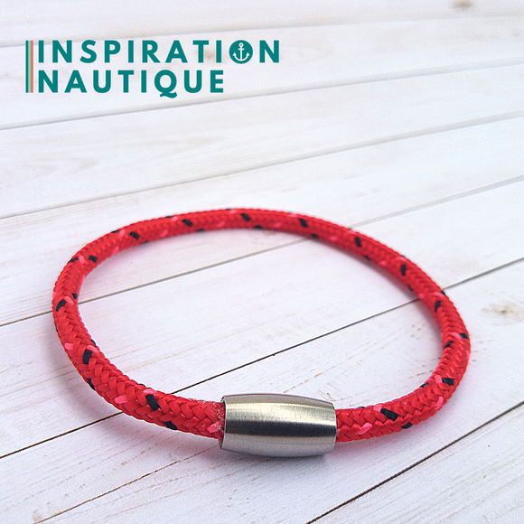 Bracelet unisexe simple en cordage de bateau et acier inoxydable, Rouge avec traceurs noir et rose