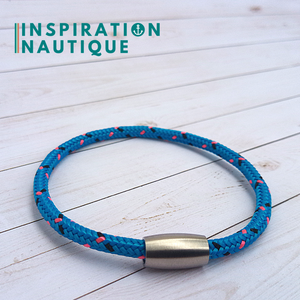 Bracelet unisexe simple en cordage de bateau et acier inoxydable, Bleu avec traceurs noir et rose