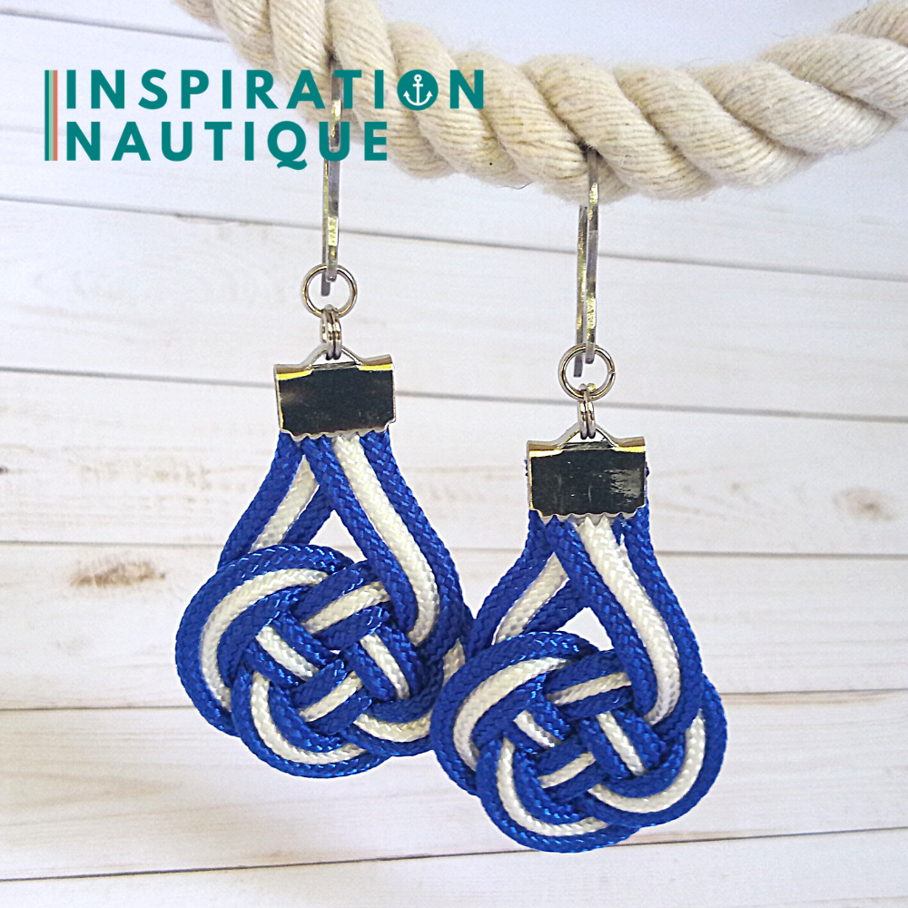 Boucles d'oreilles Double Coin Knot, Bleues et blanches