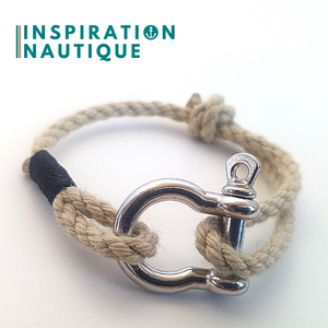 Bracelet marin avec manille pour homme ou femme en cordage de bateau et acier inoxydable, ajustable, Naturel et couleurs variées