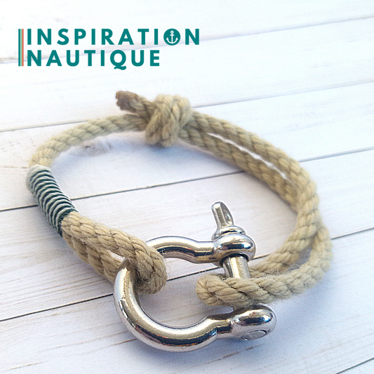 Bracelet marin avec manille en cordage de bateau et acier inoxydable, ajustable, Naturel et couleurs variées