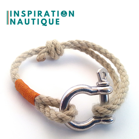 Bracelet marin avec manille en cordage de bateau et acier inoxydable