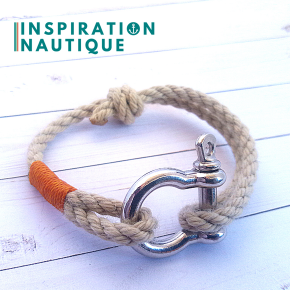 Bracelet marin avec manille pour homme ou femme en cordage de bateau et acier inoxydable