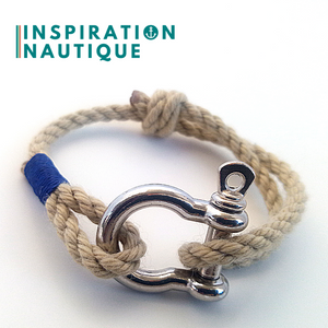 Bracelet marin avec manille pour homme ou femme en cordage de bateau authentique et acier inoxydable, ajustable, Naturel et couleurs classiques