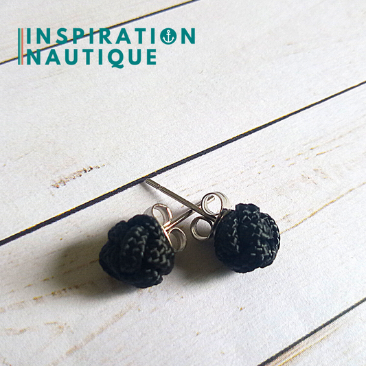 Boucles d'oreilles nautiques, boutons en noeud de sifflet de bosco, Noir