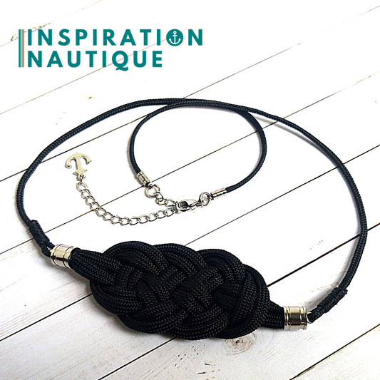 Collier marin avec noeud de carrick en paracorde et acier inoxydable, Noir