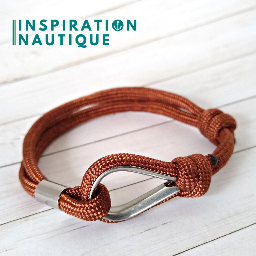 Bracelet marin avec cosse et noeud de pêcheur, Rouille