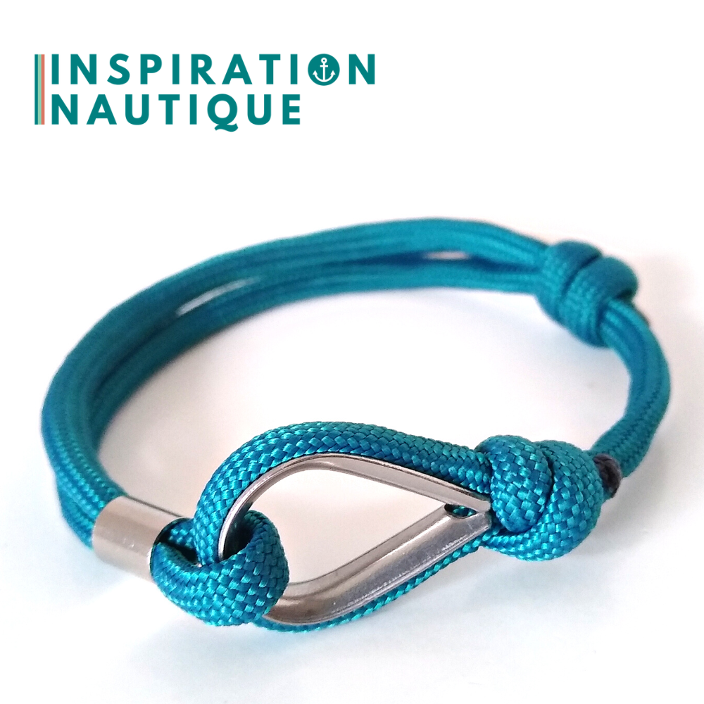 Bracelet marin avec cosse et noeud de pêcheur, Sarcelle, Medium