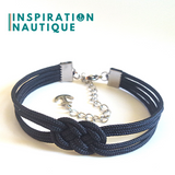 S - Prêt-à-partir | Bracelet marin avec mini noeud de carrick double unisexe, en petite paracorde et acier inoxydable, Noir, Small