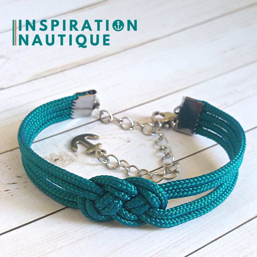 Bracelet marin avec mini noeud de carrick double unisexe, en petite paracorde et acier inoxydable, Sarcelle