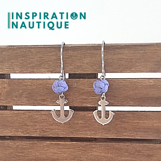 Boucles d'oreilles avec bille en corde et ancre en acier inoxydable, Lavande mauve