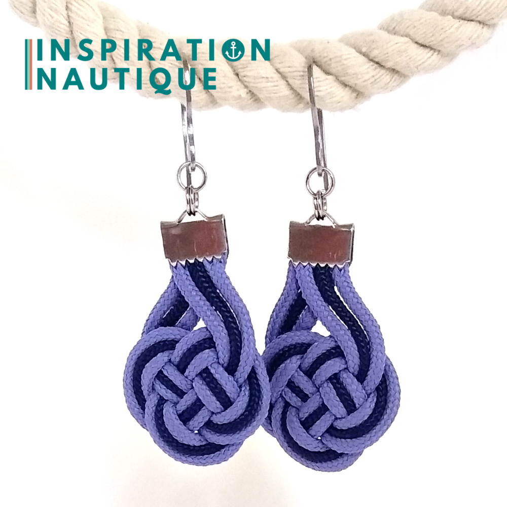 Double Coin Knot Earrings, Purple Lavender and Navy