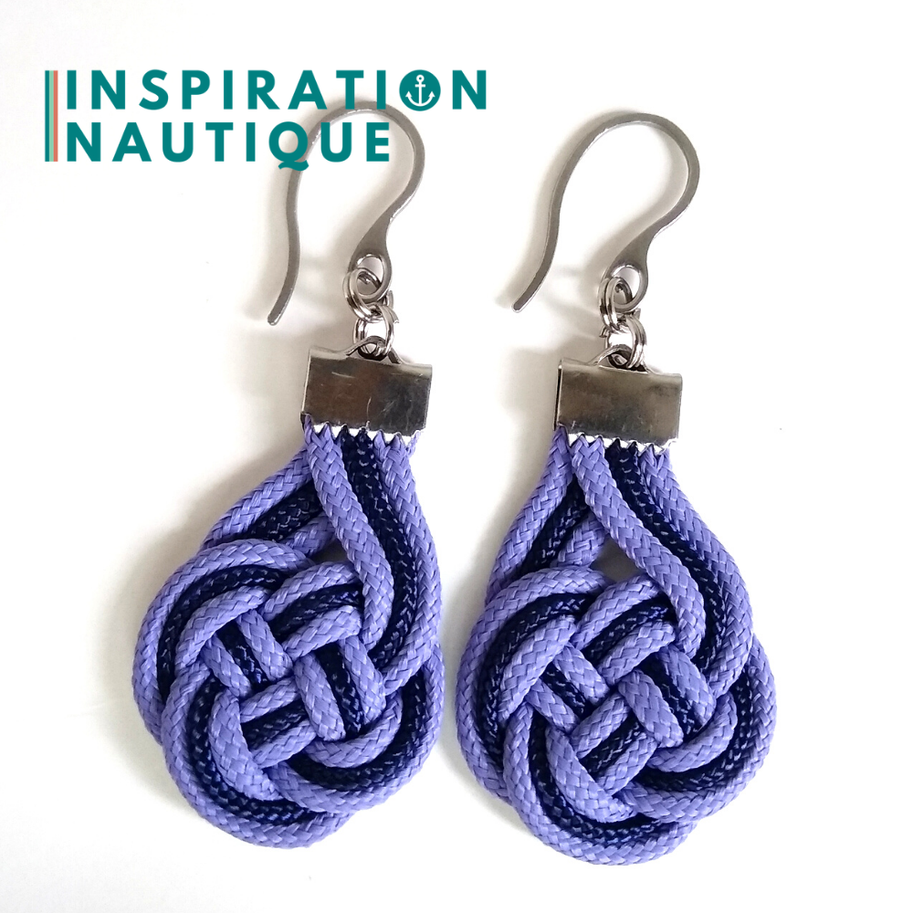 Double Coin Knot Earrings, Purple Lavender and Navy