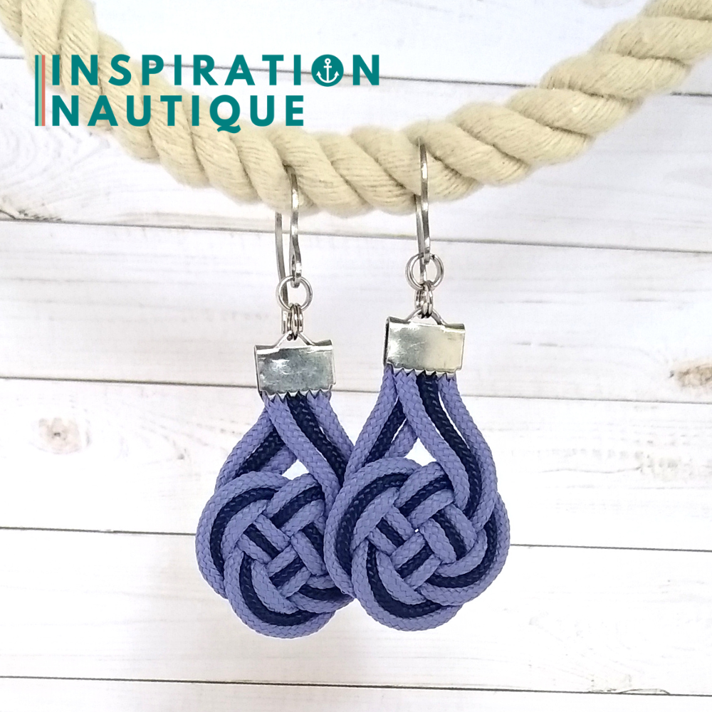 Double Coin Knot Earrings, Purple Lavender and Navy