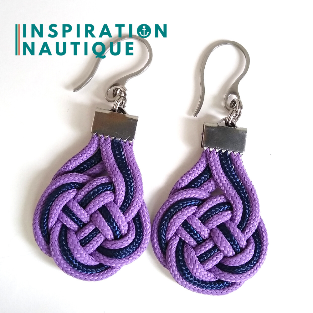 Double Coin Knot Earrings, Lilac and Navy