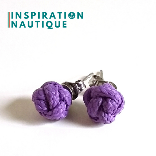 Boucles d'oreilles nautiques, boutons en noeud de sifflet de bosco, Lilas