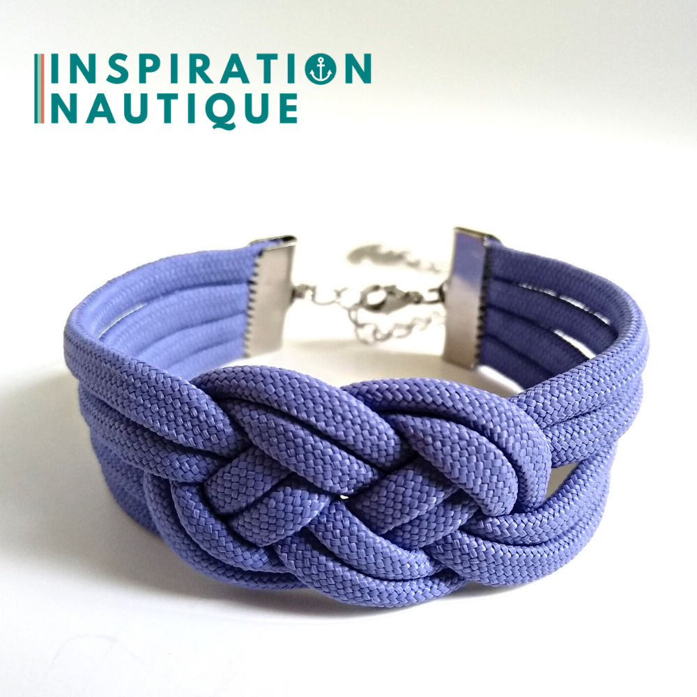 Sailor bracelet with unisex double carrick knot, in 550 paracord and stainless steel, Purple lavender