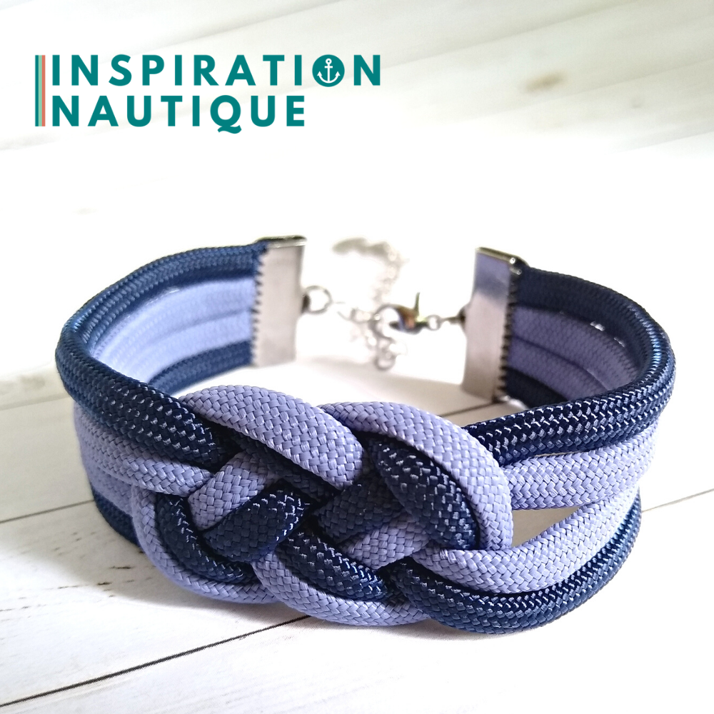 Marine bracelet with unisex double carrick knot, in 550 paracord and stainless steel, Purple lavender and navy