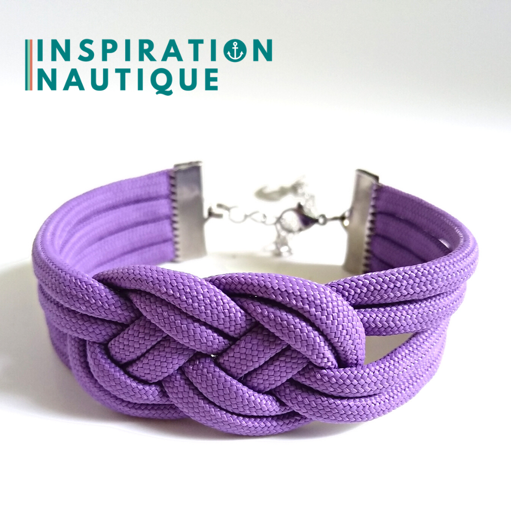 Marine bracelet with unisex double carrick knot, in 550 paracord and stainless steel, Lilac