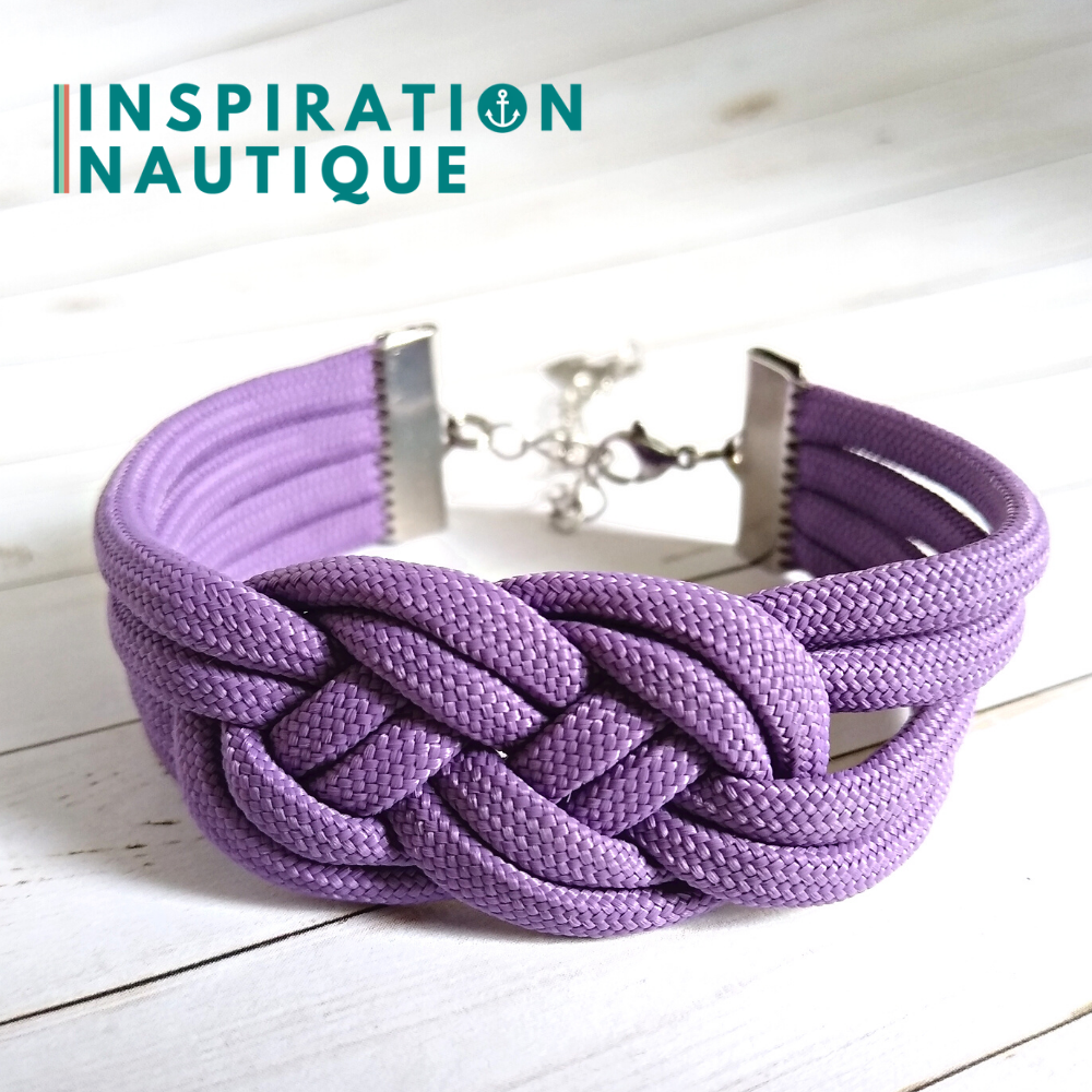 Marine bracelet with unisex double carrick knot, in 550 paracord and stainless steel, Lilac