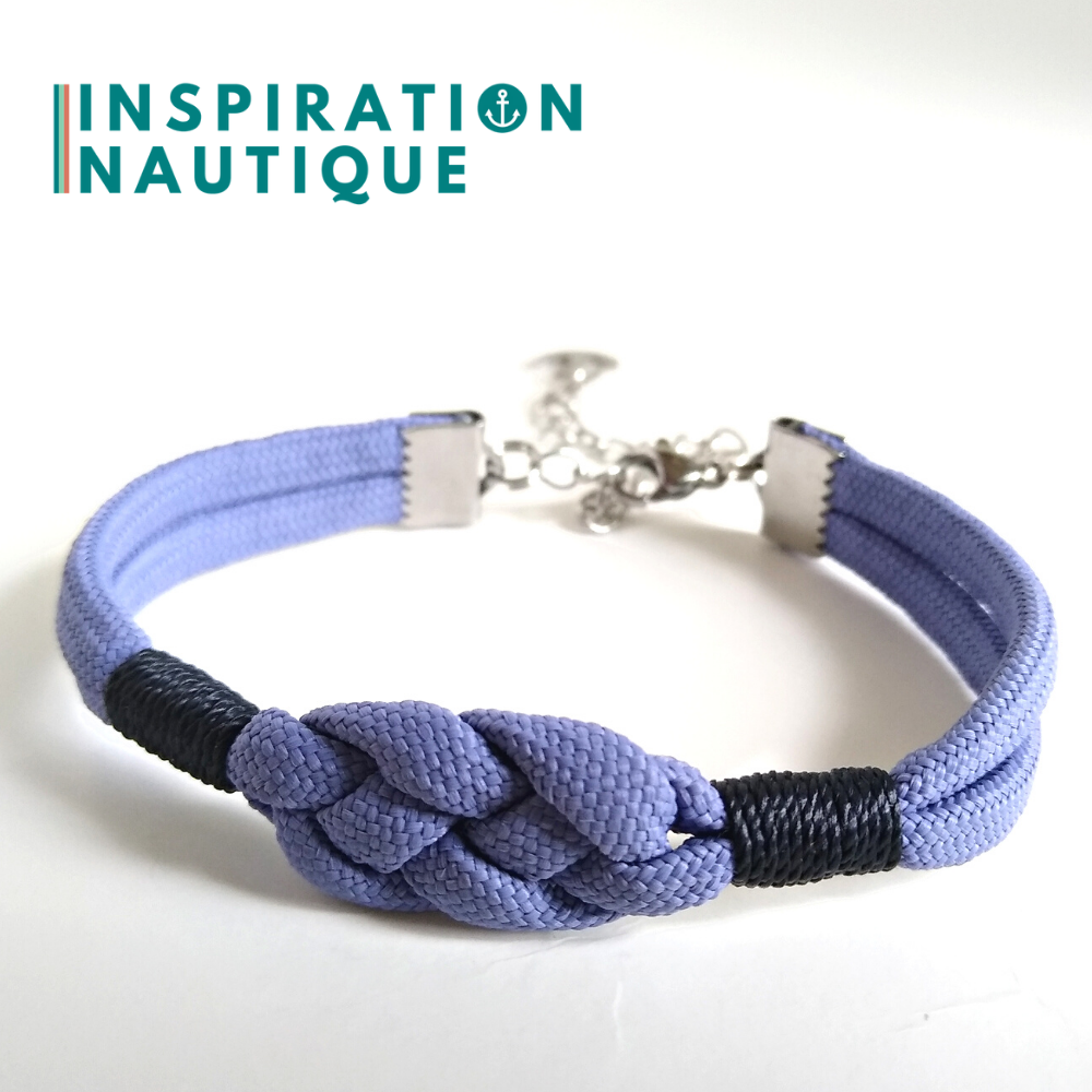 Marine bracelet with carrick knot, unisex, in 550 paracord and stainless steel, Purple lavender