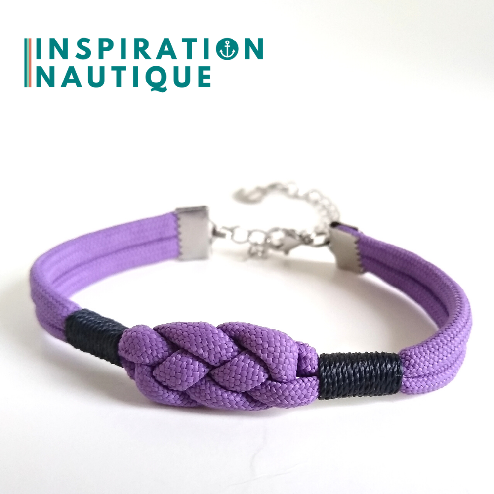 Marine bracelet with carrick knot, unisex, in 550 paracord and stainless steel, Lilac