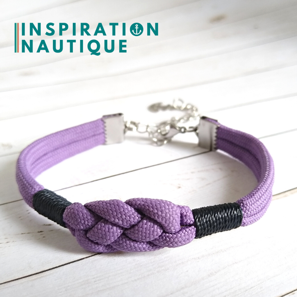 Marine bracelet with carrick knot, unisex, in 550 paracord and stainless steel, Lilac