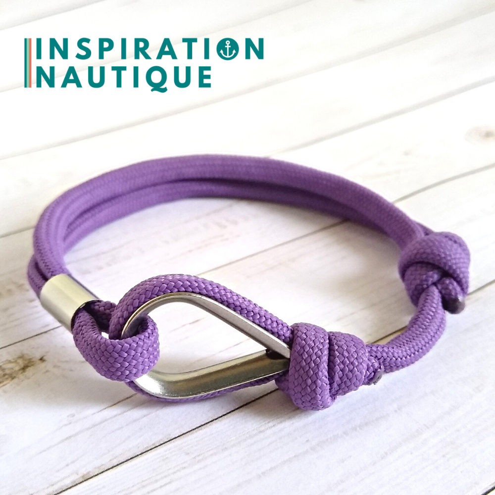 Sailor bracelet with lug and sliding knot, Lilac