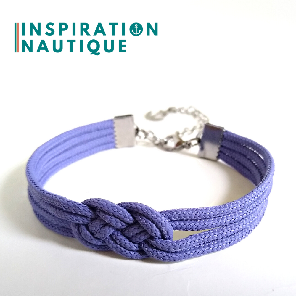 Sailor bracelet with mini unisex double carrick knot, in small paracord and stainless steel, Purple lavender