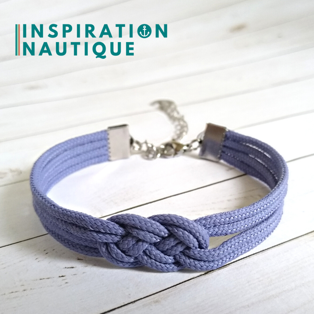 Sailor bracelet with mini unisex double carrick knot, in small paracord and stainless steel, Purple lavender