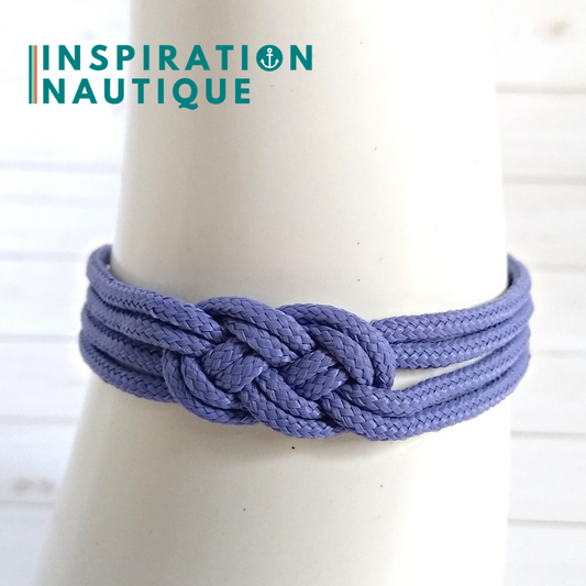 Sailor bracelet with mini unisex double carrick knot, in small paracord and stainless steel, Purple lavender