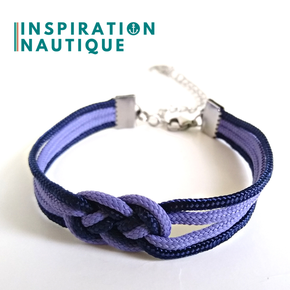 Sailor bracelet with mini unisex double carrick knot, in small paracord and stainless steel, Purple lavender and navy