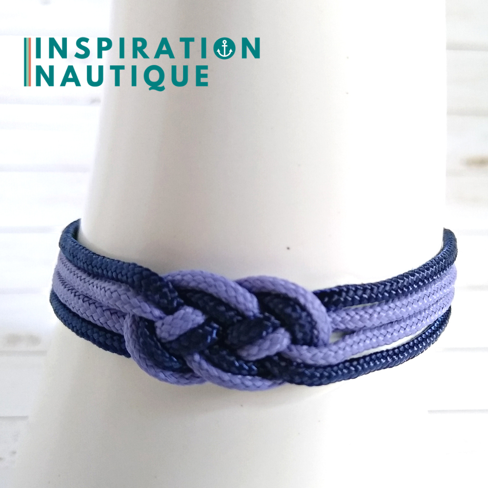 Sailor bracelet with mini unisex double carrick knot, in small paracord and stainless steel, Purple lavender and navy