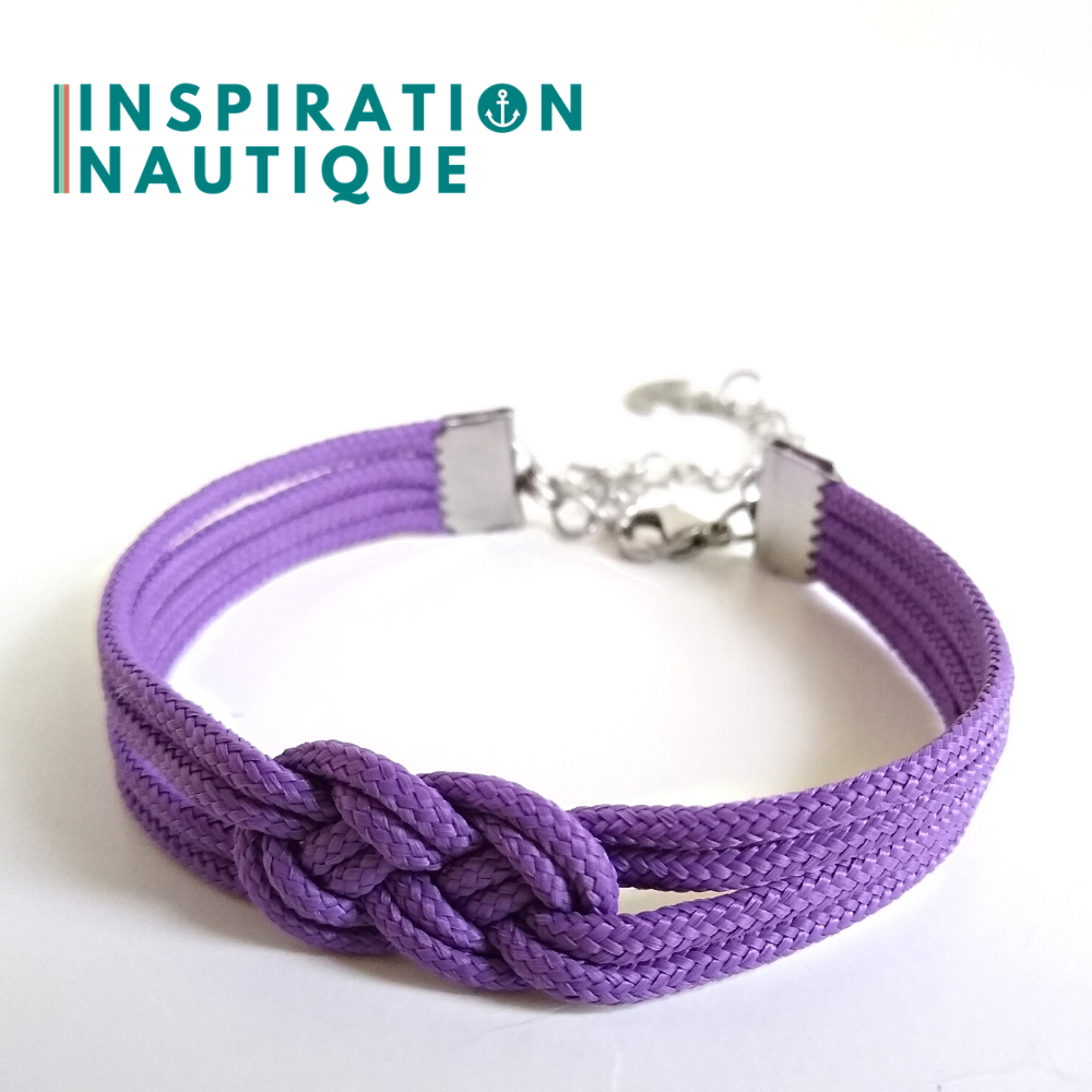 Sailor bracelet with mini unisex double carrick knot, in small paracord and stainless steel, Lilac