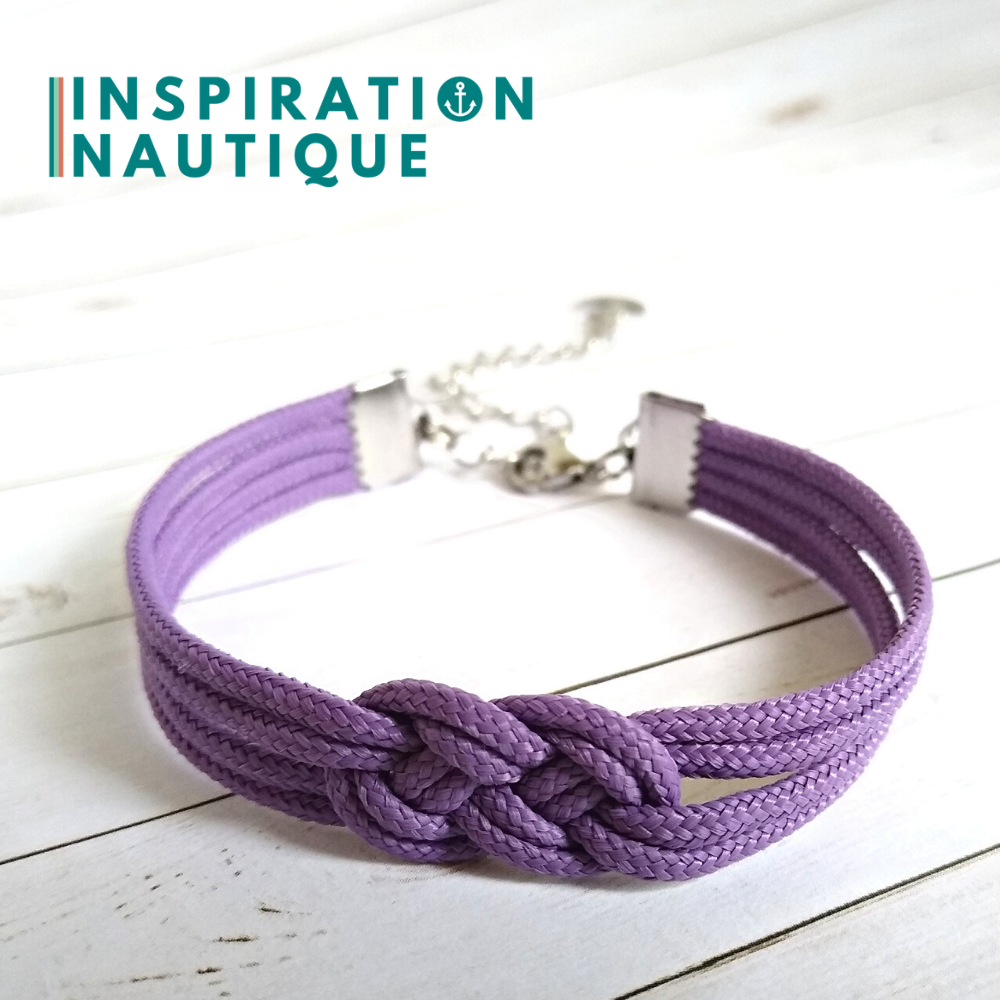 Sailor bracelet with mini unisex double carrick knot, in small paracord and stainless steel, Lilac