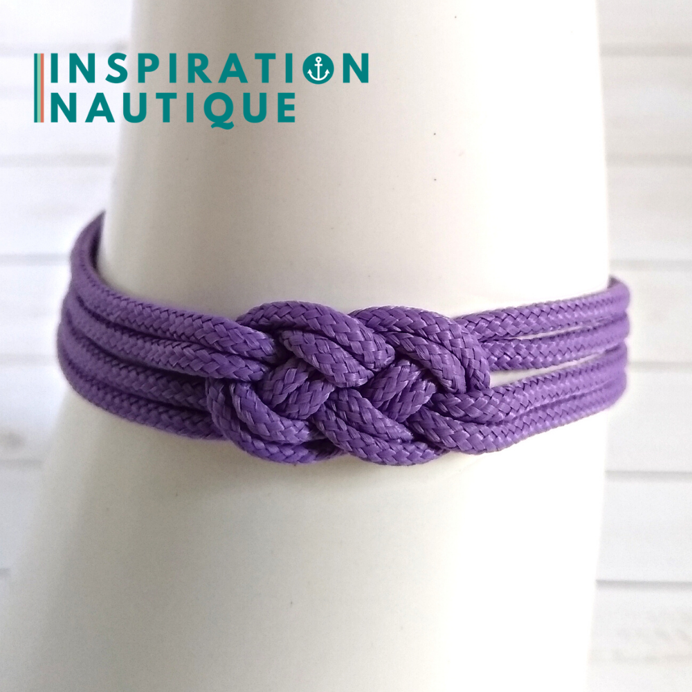 Sailor bracelet with mini unisex double carrick knot, in small paracord and stainless steel, Lilac