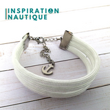 Bracelet marin triple rayures unisexe en paracorde 550 et acier inoxydable, Blanc