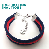 Bracelet marin triple rayures unisexe en paracorde 550 et acier inoxydable, Marine et rouge