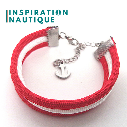 Bracelet marin triple rayures en paracorde 550 et acier inoxydable, Rouge et blanc, Small