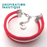 Bracelet marin triple rayures unisexe en paracorde 550 et acier inoxydable, Rouge et blanc